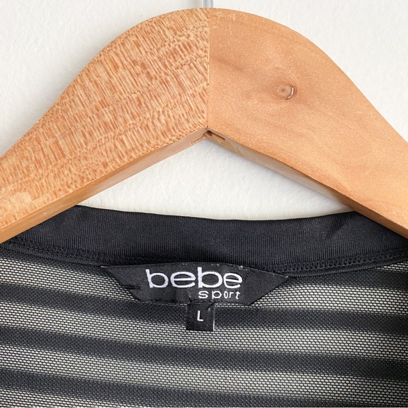 🔥Bebe Sports Bra Black Striped Sheer Sweat Wicking Workout Gym Yoga Running L - Picture 5 of 8
